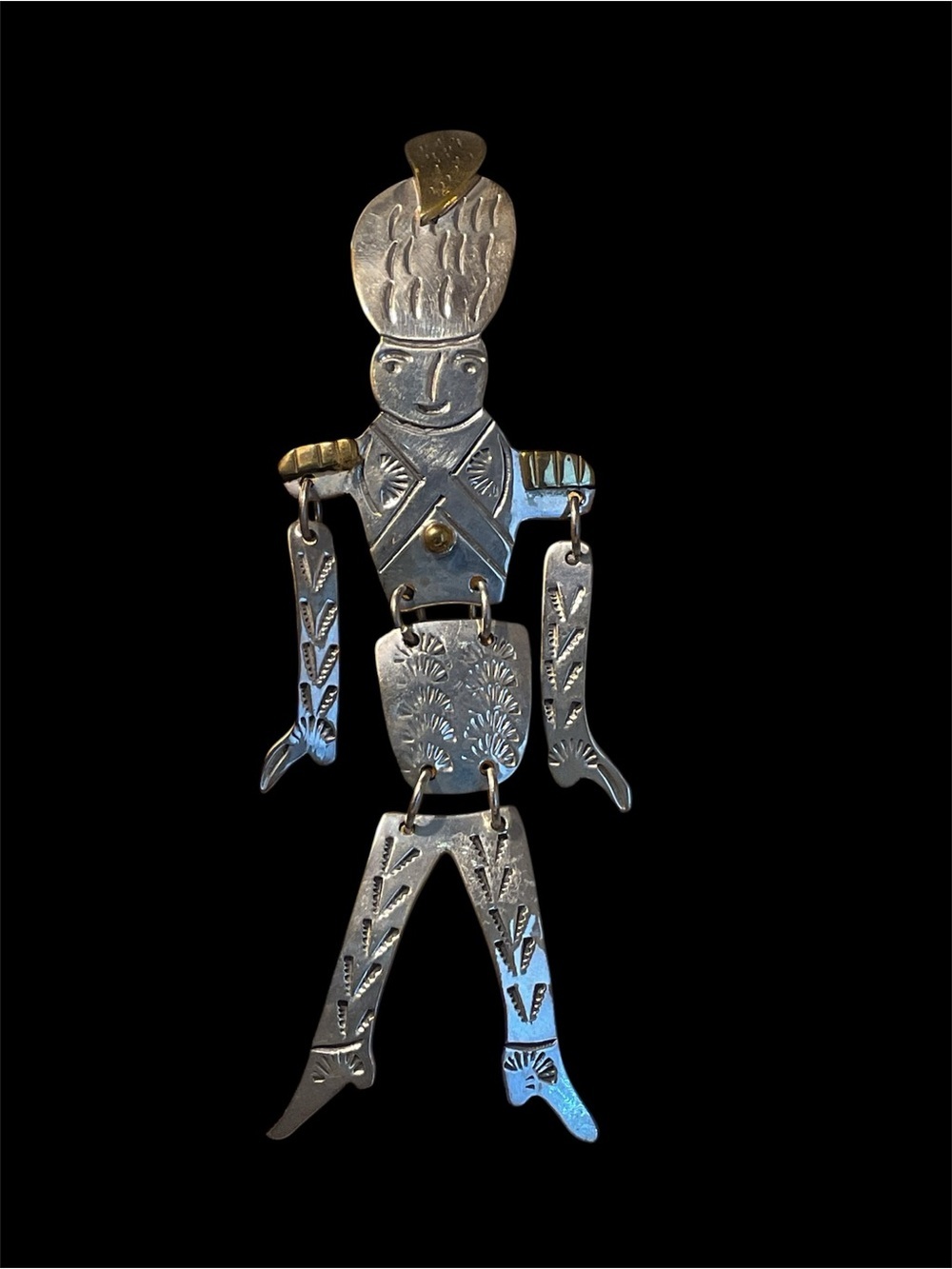925 Taxaco Articulated Silver Figure Pin with Gold Accents
